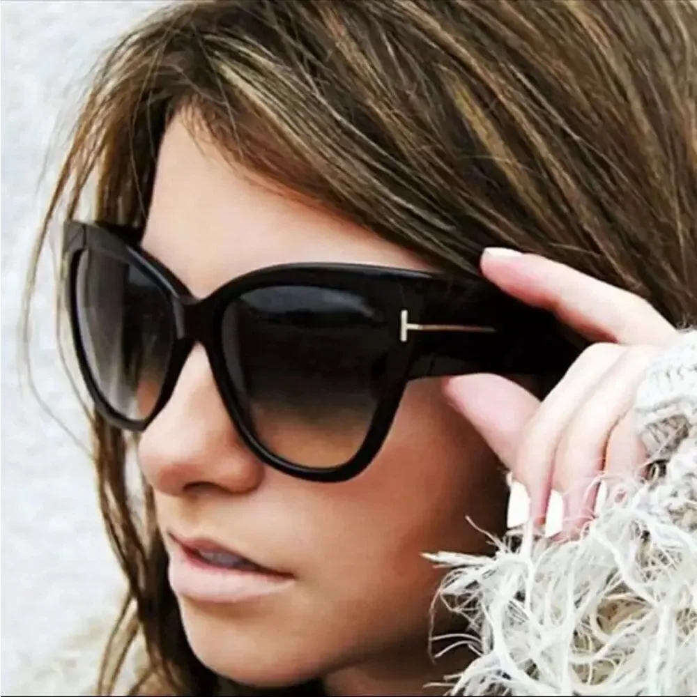 Large fade lens sunglasses women black silver wide NEW